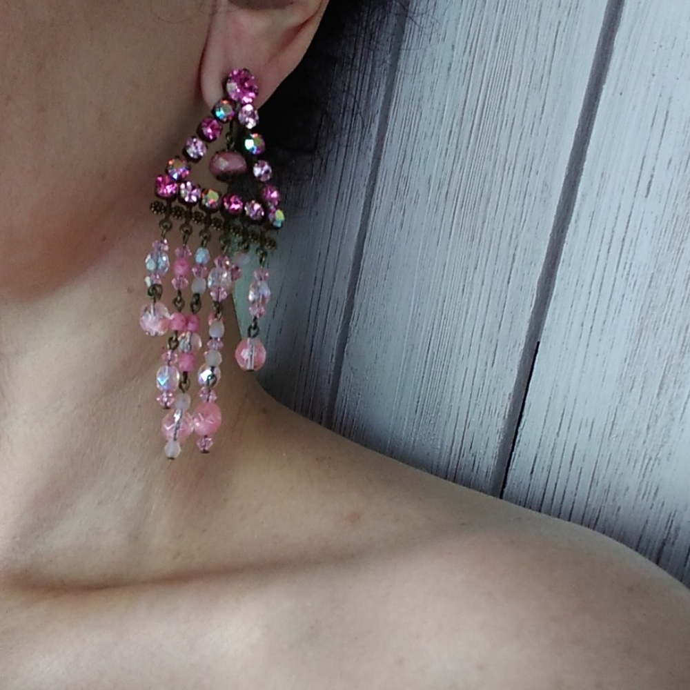 🌹Rose SWAROVSKI Triangle Chandelier Earrings